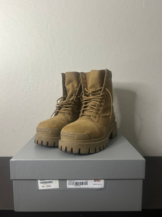 Balenciaga Tan Distressed Strike Boots