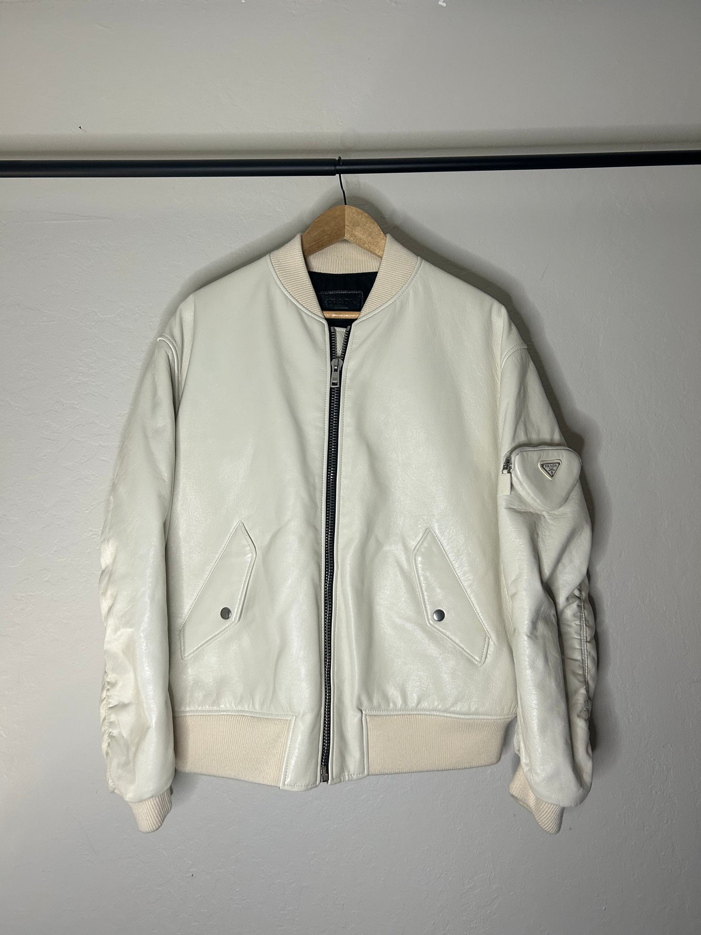 Prada Raf Simons White Leather Bomber