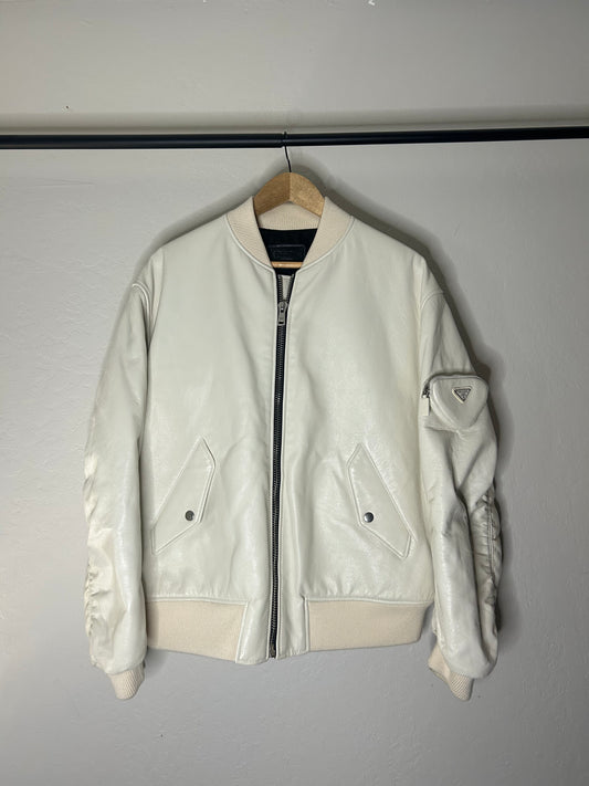 Prada Raf Simons White Leather Bomber