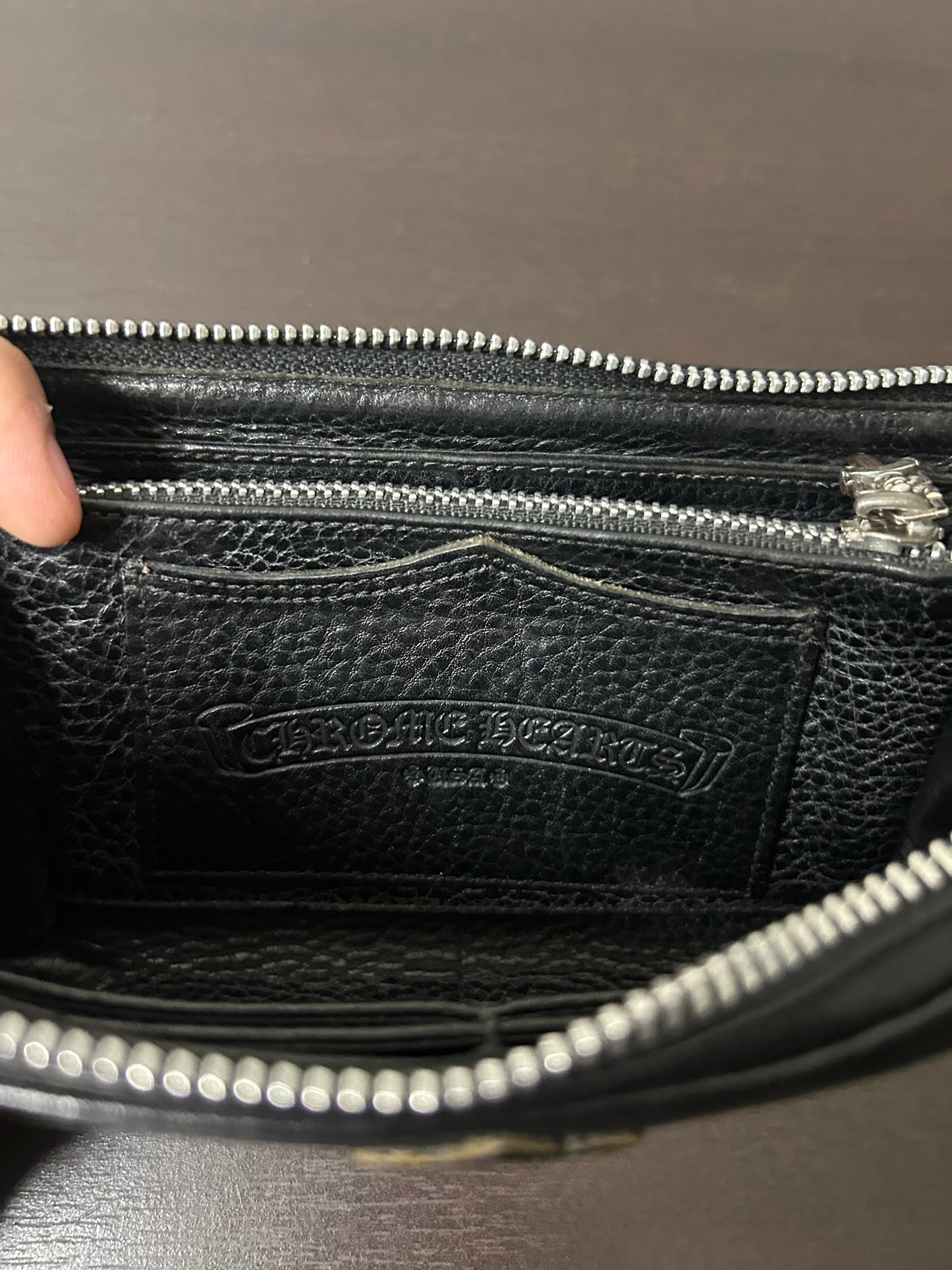 Chrome Hearts Black Leather Cemetary Long Wallet